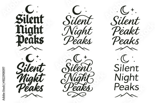 Silent Night Peaks. Silent Night Peaks. Create a calligraphy lettering illustration of the phrase: Silent