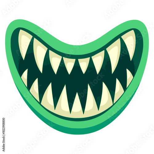 Green monster mouth teeth flat color vector illustration template design