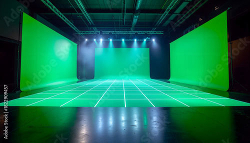 empty room with light with green screen