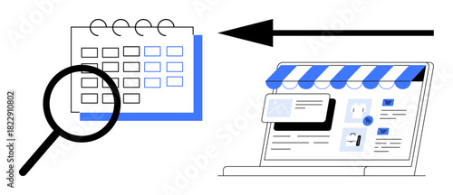 E-commerce concept. E-commerce processes highlighted with a calendar and online store platform, emphasizing online business management. E-commerce for scheduling, planning, marketing, digital