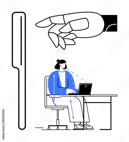 Surveillance concept. Depiction of workplace surveillance and digital observation. Surveillance through technology, monitoring innovation in the workplace, and efficiency enhancement