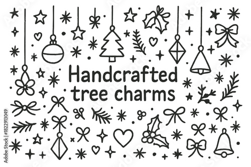 Handcrafted Tree Charms. Handcrafted tree charms. Hand-drawn doodle illustration of Handcrafted tree charms.
