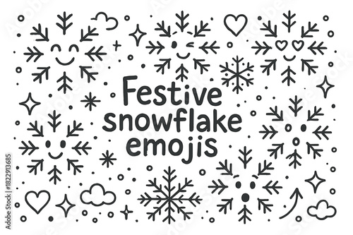 Festive Snowflake Emojis. Festive snowflake emojis. Hand-drawn doodle illustration of Festive snowflake emojis