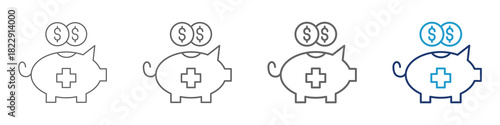 Health savings in line style and cblue colour - Vector illustration concept with icons