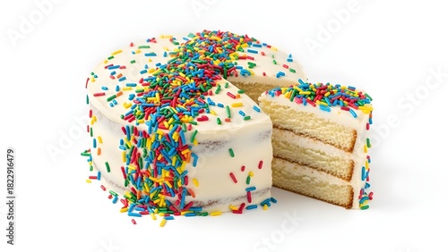 Birthday cake on white background.