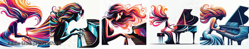  VECTOR IMAGE OF A GIRL PLAYING PIANO ON A WHITE BACKGROUND