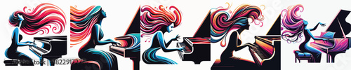  VECTOR IMAGE OF A GIRL PLAYING PIANO ON A WHITE BACKGROUND