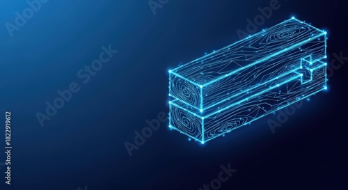 Fototapeta Naklejka Na Ścianę i Meble -  Digital wood planks with glowing blue lines against a dark background