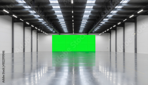 empty corridor in a building with green screen
