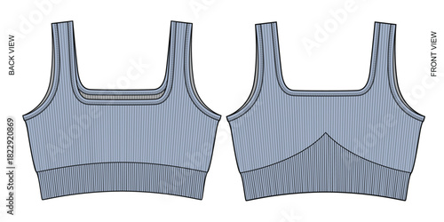 Sport bra for women design technical flat sketch vector mockup template.