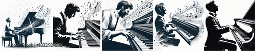  VECTOR IMAGE OF A MAN PLAYING PIANO ON A WHITE BACKGROUND