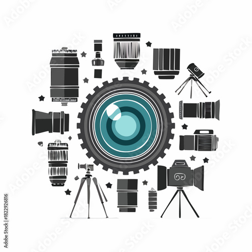 A Collection of Professional Photography and Videography Equipment Illustration.