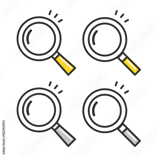 発見アイコン。検索アイコン。虫眼鏡。Discovery icon. Search icon. Magnifying glass.