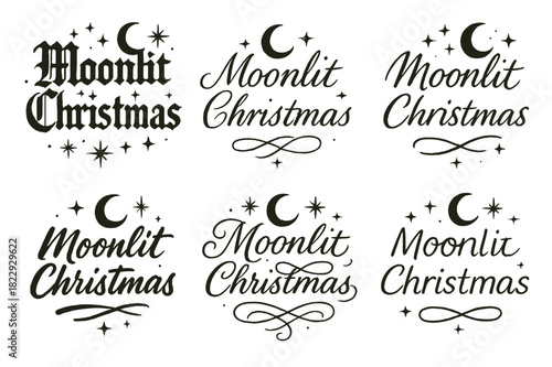 Moonlit Christmas Calligraphy. Moonlit Christmas. Create a calligraphy lettering illustration of the phrase: