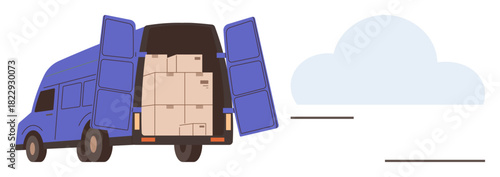 Open delivery truck loaded with cardboard boxes symbolizing shipping, cargo transport, and freight. Ideal for logistics, delivery, e-commerce, storage, moving services, supply chain