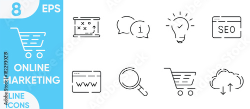 Online Marketing outline icon set Linear icon collection. Editable stroke. Vector illustration