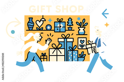 Boutique Glow. Gift shop glow. Small boutique window filled with handmade crafts and wrapped gifts, glowing