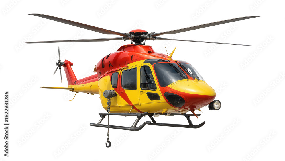 Fototapeta premium Helicopter equipped with winch and side-mounted light for rescue operations.
