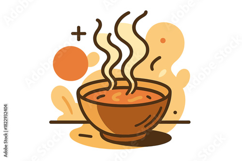 Steaming Soup Delight. Bowl of Hot Soup with Steam. A steaming bowl of soup sits on a table, swirls of vapor