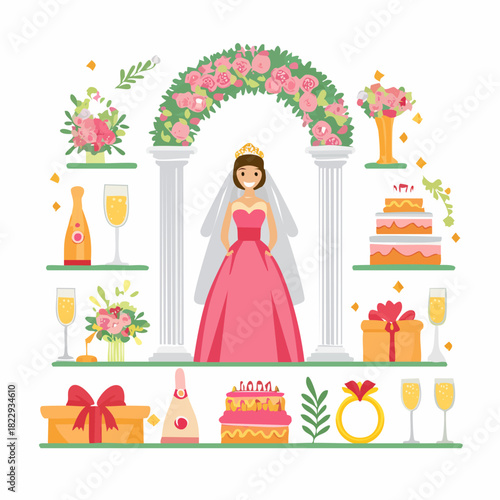 Beautiful Bride Wedding Celebration Elements Collection.