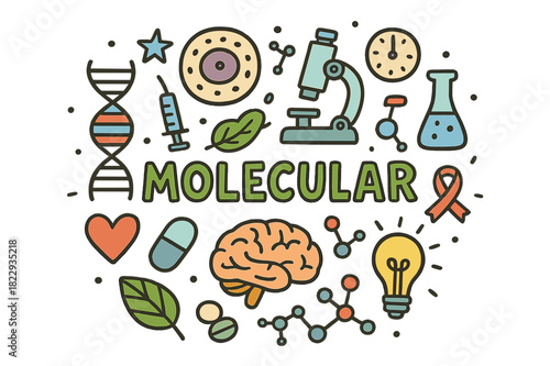 Molecular Biology Doodle. Molecular biology. Hand-drawn doodle illustration of molecular biology. DNA strand,