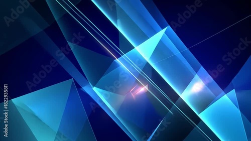 Geometric Symphony: Dynamic blue and transparent geometric shapes overlap, creating a mesmerizing display of light and form