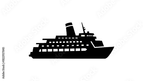 Vector illustration of silhouette icon of a large passenger ferry boat or cruise ship isolated on transparent background