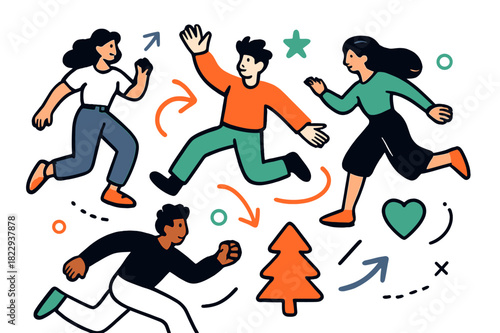 Modern Eco Decor. Natural decor. Wooden ornaments shaped like trees and hearts, hanging from twine against a