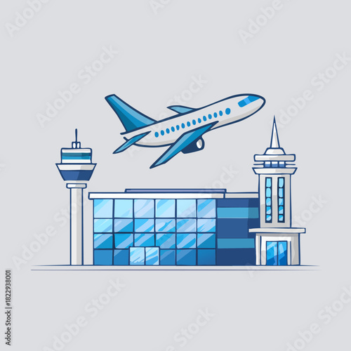 Airplane Taking Off From Airport Terminal Building.