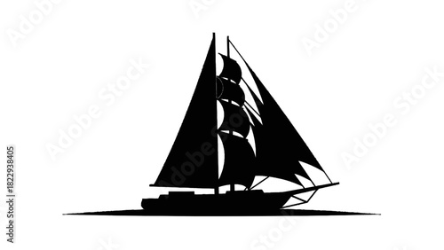 Vector illustration of silhouette of a classic tall ship sailboat with full sails isolated on transparent background