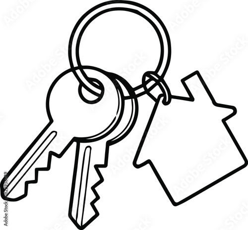 key home keychain and keys icon for real estate and security
