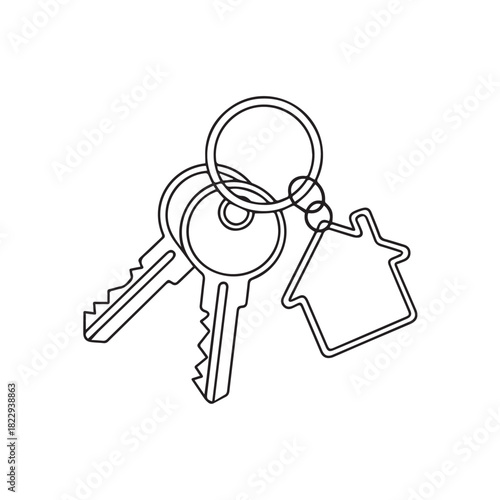 key keyring with house charm and two keys vector illustration