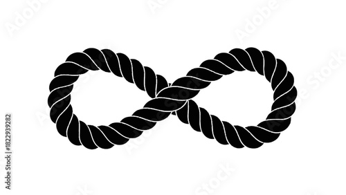 Vector illustration of black infinity symbol made from a thick twisted rope isolated on transparent background