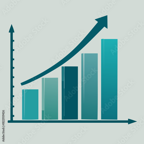 Dynamic bar chart illustrating continuous business growth and positive market trend with an upward trajectory arrow, symbolizing success and increasing performance metrics