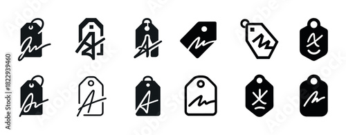 Minimalist clothing tag icons with signature designs
