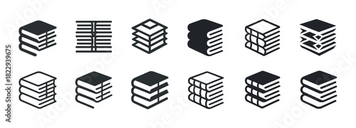 Collection of stack book icons in various styles and designs