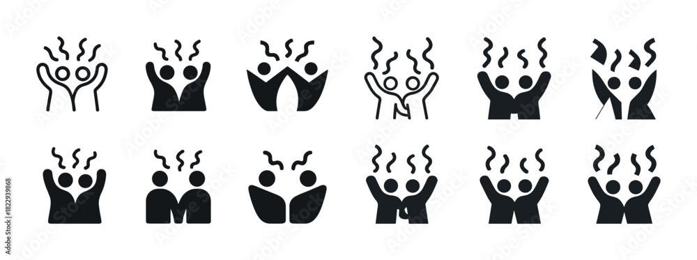 Fototapeta premium Collection of stick figure icons expressing celebration and joy