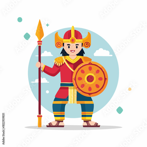 Ancient Warrior with Spear and Shield Illustration.