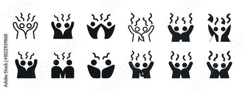 Collection of stick figure icons expressing celebration and joy