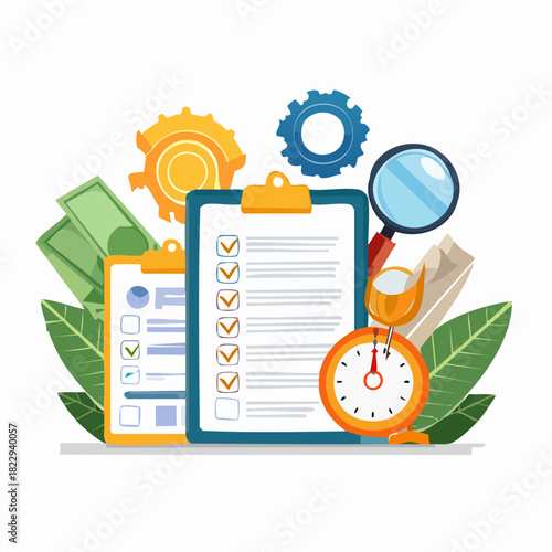 Business planning and time management concept with checklist.