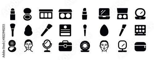 Cosmetics icons set: makeup tools and accessories in black icons