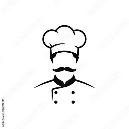 chef emblem double breasted coat hat mustache restaurant logo