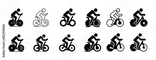 Set of cycling icons: diverse poses and styles for fitness enthusiasts