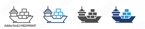 cargo ship icon set multiple style