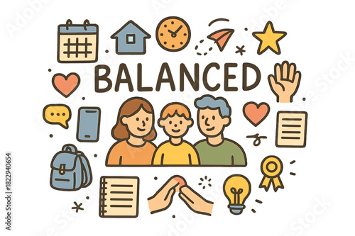 Balanced Parenting Illustration. Balanced parenting. Hand-drawn doodle illustration of balanced parenting.