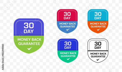 30 day money back guarantee badge logo. 30 day refund assurance label.