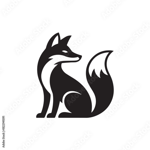 fox sitting profile vector logo animal icon black white silhouette