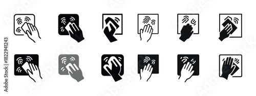 Gesture control icons: hand motions for swipe, tap, multi-touch interfaces