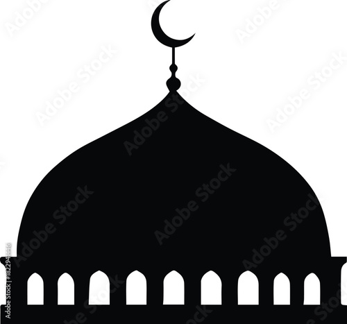 mosque dome silhouette with crescent icon islamic architecture vector