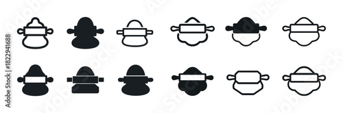 Vector icons of various protective mask designs in black and white silhouette